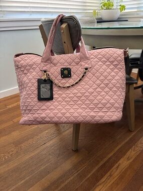 AB Studio Blush Quilted Travel Tote with Chain Accent
